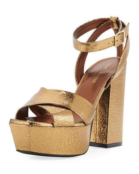 ysl farrah|Saint Laurent Farrah Metallic Leather Platform Sandal.